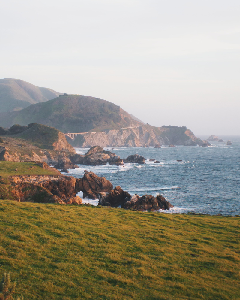 no people, scenics - nature, big sur, coast, outdoors, grass, environment, bridge, sea, united states, sky, 4K, landscape, nature, mountain, california
