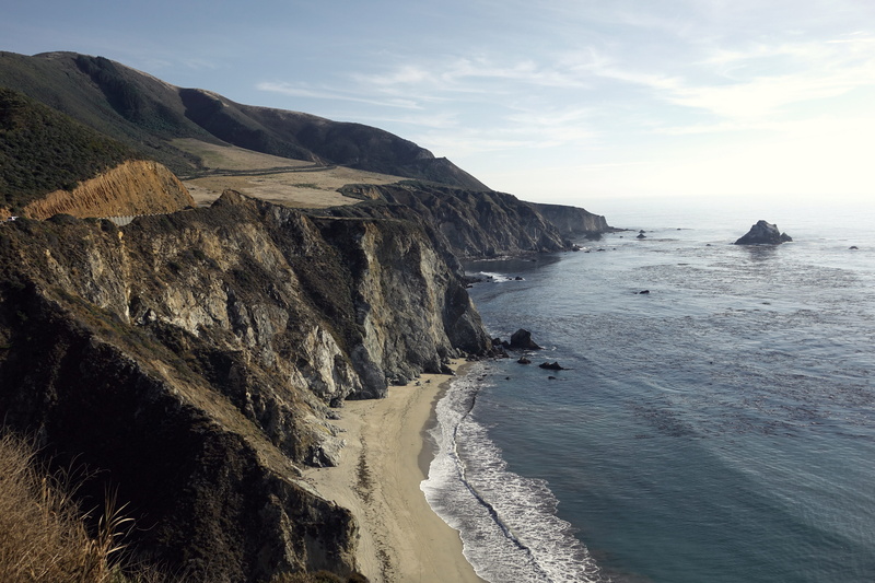 solid, rock - object, nature, cliff, beach, rocky coastline, scenics - nature, sea, sand, cliffs, big sur, no people, tranquility, usa, mountain, travel