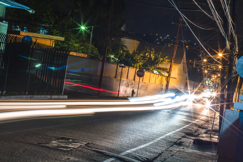 light trail, street, port of spain, architecture, street light, blurred motion, mode of transportation, motion, city street, built structure, lighting equipment