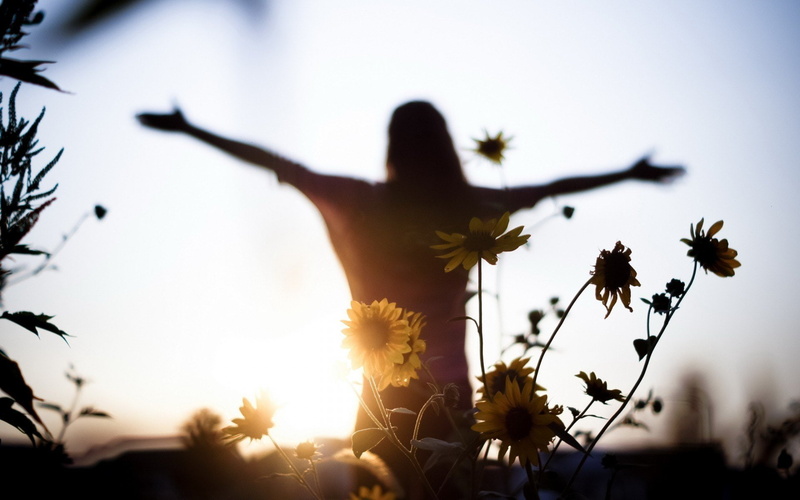 light, sunset, freedom, mood, girl, women, 1080P, flowers