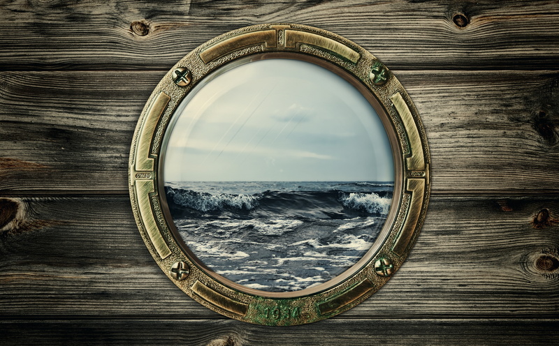 Aero, round, circle, sea, geometric shape, Window, day, nature, outdoors, Ocean, Boat, cloud - sky, Waves, hd, mirror, framed, architecture