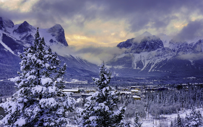 Winter, 2K, alps, Snow, Banff, Mountains, National, Park, mountain, Valley, Canada