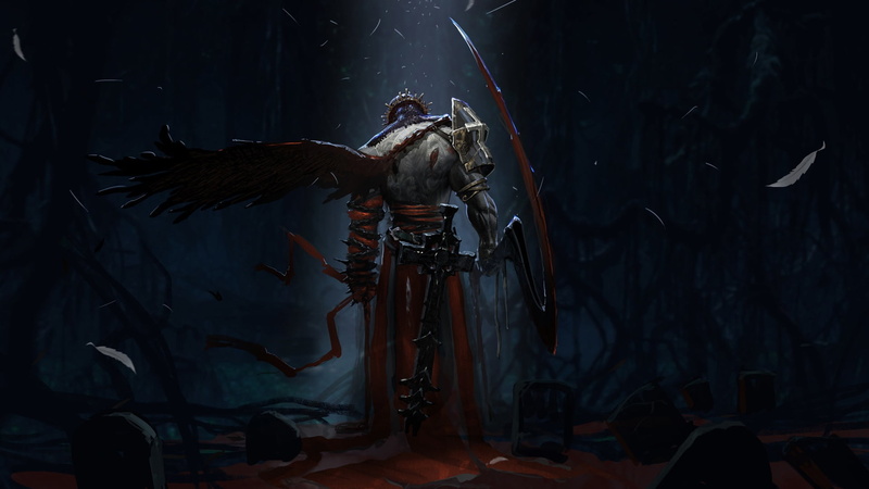 sword, cemetery, pearls, scythe, sickle, blood, Warrior, night, crown, 1080P, armor, tombstones, fantasy art, feather, wings, cross, fantasy, weapons