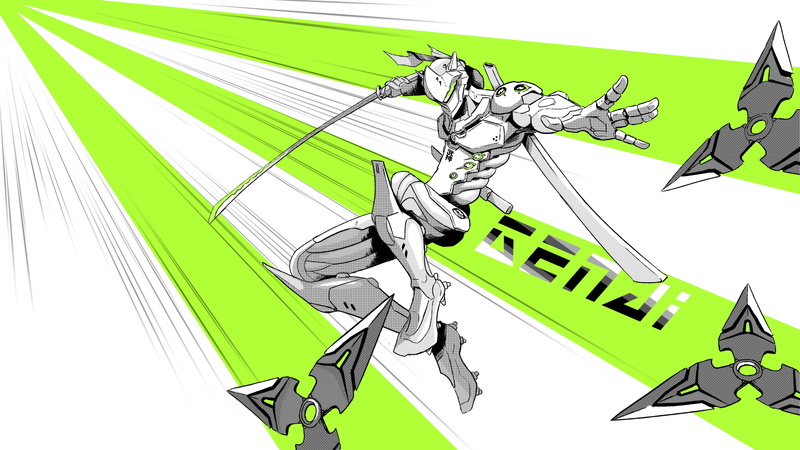 4K, genji, Games, shuriken, overwatch, artwork