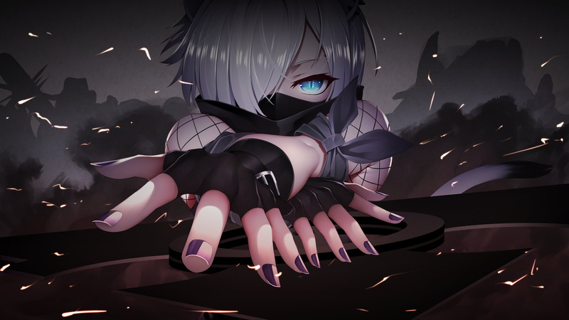 Arknights, Shirayuki (Arknights), mask, anime girls, shuriken, 5K, Sankakkee