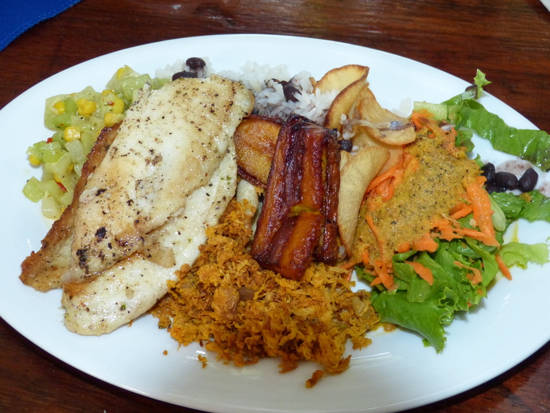 seafood, kitchen, no people, table, meat, cassava, food and drink, close-up, wellbeing, costa rica, salad, rice, indoors, ready-to-eat, fish, dinner, healthy eating