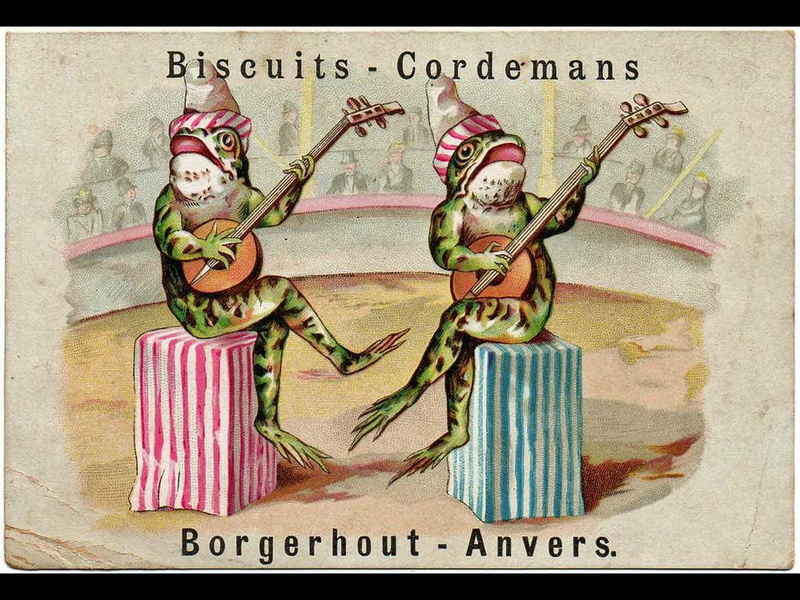 480P, circus, hd, antique, advertisement, art, frogs, musicians, froggy, banjo, animals