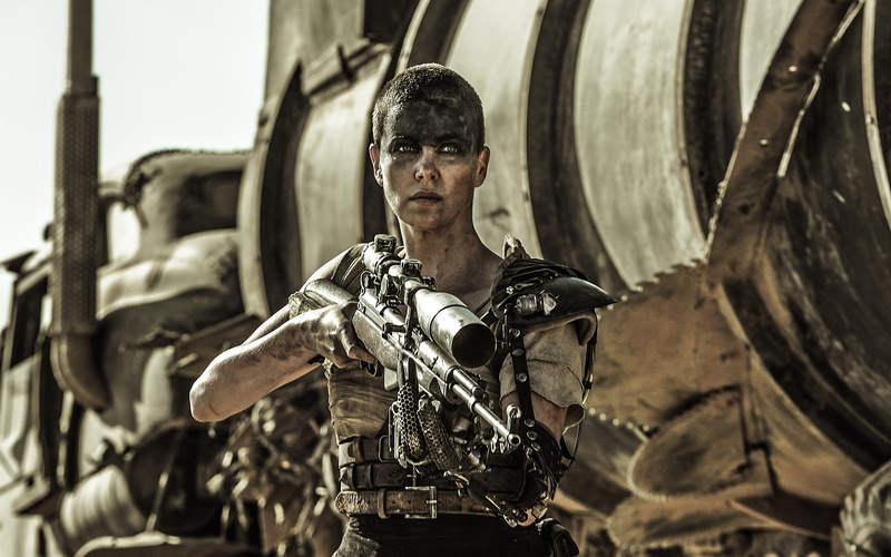 weapon, 1080P, theron, imperator, truck frame, sniper, Mad Max: Fury Road, rifle, furiosa, Charlize Theron, holding, person, black, Imperator Furiosa
