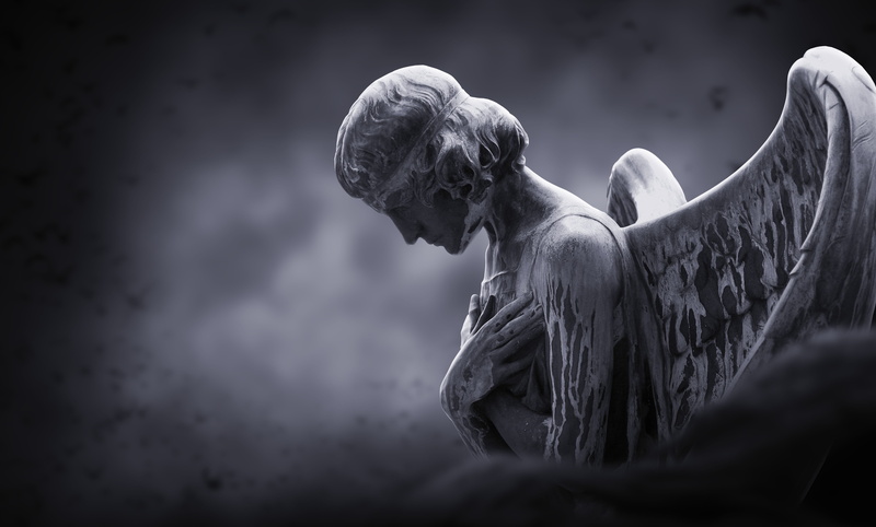 fantasy, lonely, outdoors, sculpture, selective focus, sadness, background, angel, emotion, people, human representation, 5K, gloomy, statue