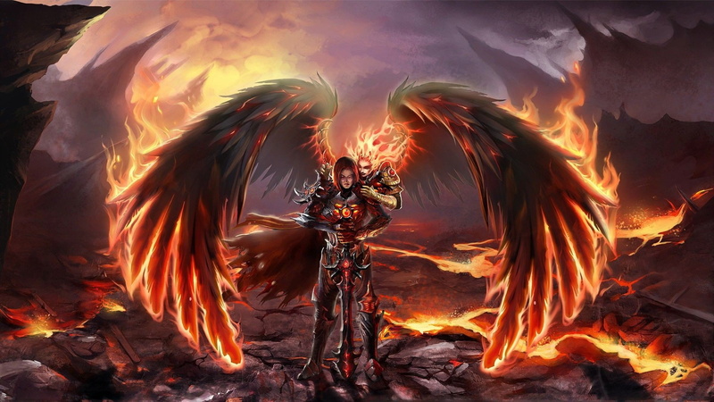 fire, Fantasy girl, 1080P, fantasy Art, wings, Heroes Of Might And Magic VI, video games