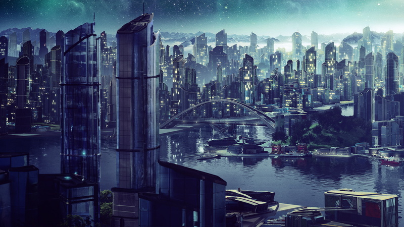 tower, landscape, no people, built structure, water, modern, nature, office building exterior, 1080P, urban skyline, skyscraper, dusk, cityscape, financial district