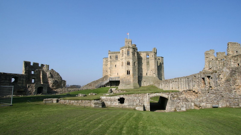 England, building, clear sky, sky, abbey, 1080P, Northumberland, history, ruin, ancient civilization, the past, outdoors, belief, copy space, Warkworth Castle