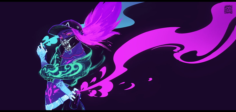 fan art, K/DA, artwork, Akali(League of Legends), Akali, neon akali, ArtStation, League of Legends, Kan Liu, digital art, illustration, 720P