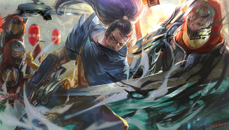 working, young adult, women, male, Zed (League Of Legends), characters, people, purple, reflection, adult, holding, League Of Legends, indoors, Ninja, females