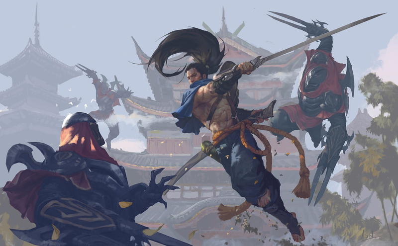 samurai, League of Legends, weapon, fantasy, warriors, fight, artwork, game, Yasuo, pearls, fantasy art, 1080P, battle, sword, digital art