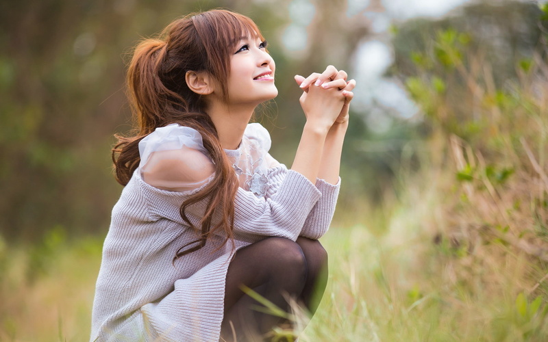 1080P, nature, young women, Asian, freedom, ponytail, enjoyment, casual clothing, hairstyle, adult, three quarter length, hair, positive emotion, beautiful woman