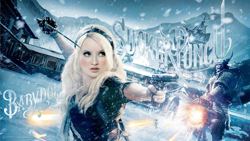 young adult, digital composite, women, portrait, Babydoll, Emily Browning, snow, young women, snowing, cold temperature, beauty, long hair, Sucker Punch