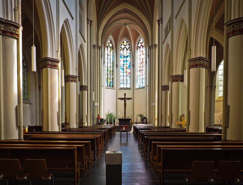 spirituality, city, roman catholic, bench, belief, places of interest, faith, no people, pew, building, christian, window, architectural column, ornate