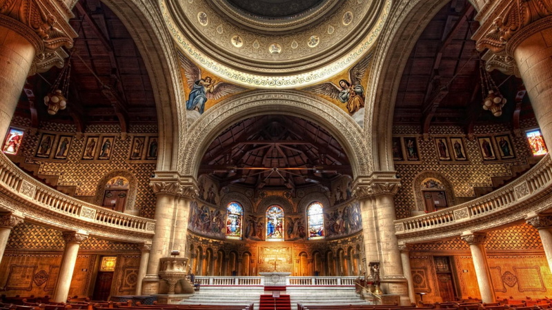 cathedral, church, glorious, nature and landscapes, arches, interior, dome, stained glass, 1080P