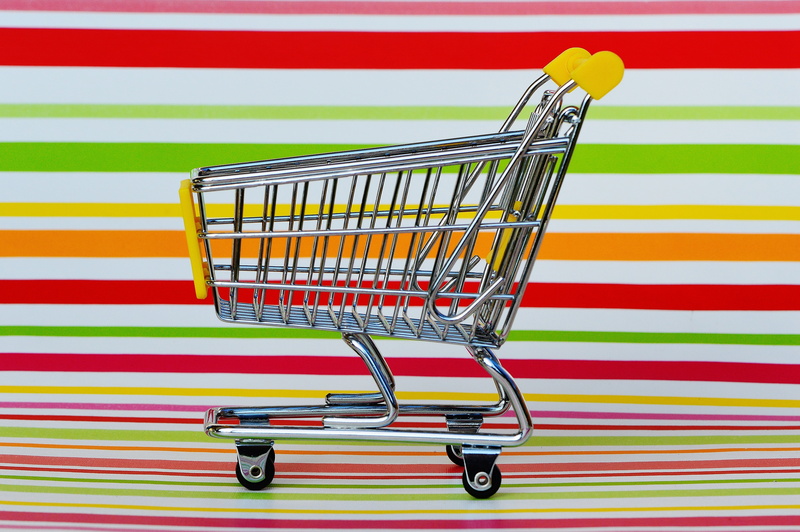 yellow, colored background, multi colored, purchasing, wheel, shopping cart, business, consumerism, trolley, gray, retail, food, wheels, buying, metal