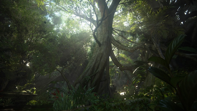 trunk, streaming, tranquil scene, sunlight, tree, tranquility, woodland, beauty in nature, no people, Uncharted 4: A Thiefs End, land, outdoors, tree trunk