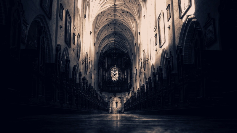 arch, diminishing perspective, architecture, grey, building, indoors, hallway, 2K, dark, the past, concrete, arcade, religion, built structure, direction