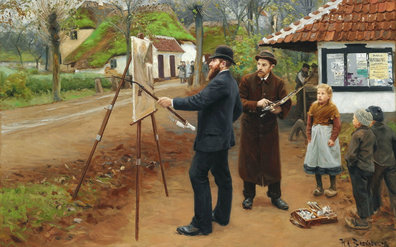 smedge, Danish painter, Danish realist painter, The artist Lauritz Andersen Ring at Osum, Hans Andersen Brendekilde, 1893, 4K, L A Ring painting near Aasum