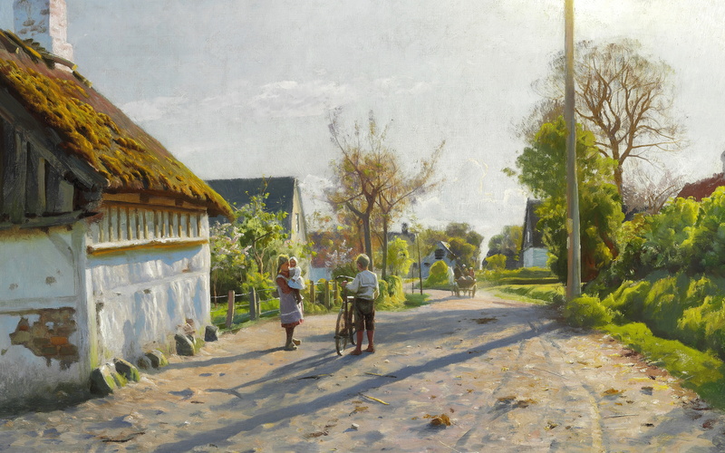 oil on canvas, 5K, Peter Merk Of Menstad, Danish realist painter, Late spring day in Vallensbaek, Peder Mørk Mønsted, Late Spring Day in Vallensbæk, 1922