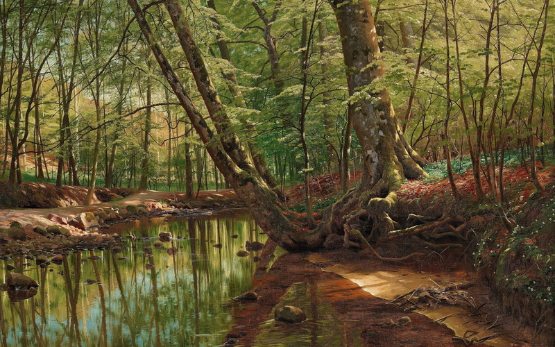 2K, 1899, oil on canvas, Peder Mørk Mønsted, Peter Merk Of Menstad, Danish realist painter, Danish painter, Landscape with river