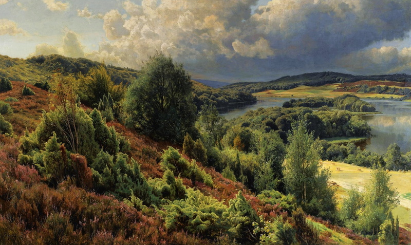 river, The hills near Silkeborg, nature, Peder Mørk Mønsted, Peter Merk Of Menstad, 1080P, landscape, picture