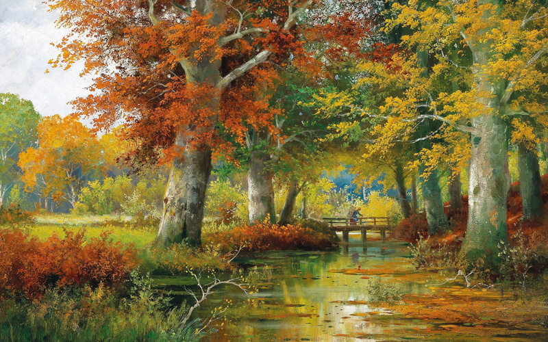 Autumn Landscape, 4K, Austrian painter, Alois Arnegger, oil on canvas