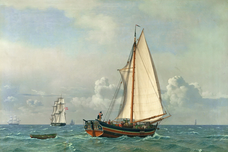 picture, sailing ship, incidental people, nautical vessel, water, Christopher William Eckersberg, mast, architecture, pole, mode of transportation, transportation