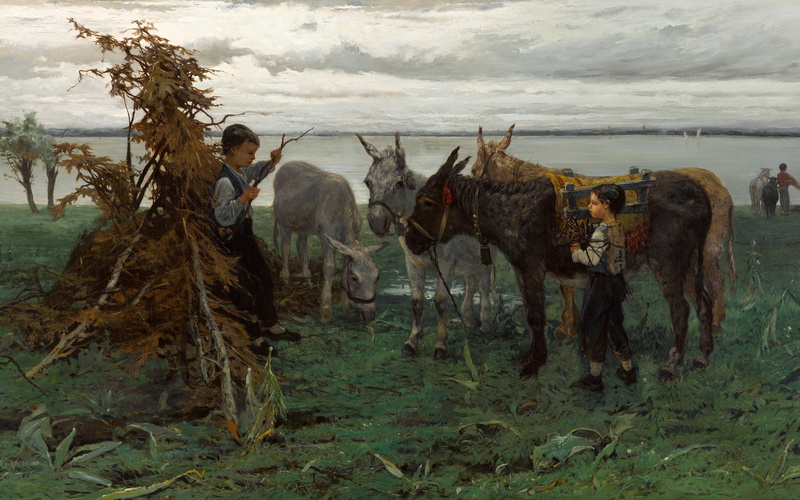 1865, Dutch painter, 8K, The Hague, Willem Maris, Municipal Museum of the Hague, Boys herding donkeys, Dutch artist, Wenzel Maris, oil on canvas, Museum