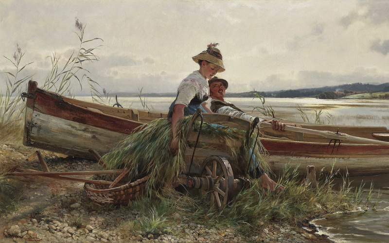 Carl Raup, 2K, Pleasant Entertainment, oil on canvas, Pleasant conversation, Karl Raupp, German painter