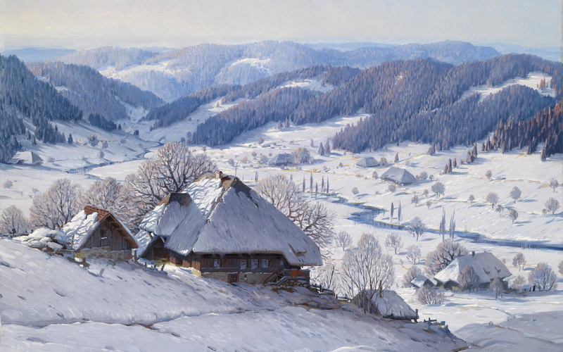 Carl Hauptmann, Karl Hauptmann, Large Black Forest Winter Landscape, Great Black Forest winter landscape, German painter, 4K, oil on canvas, The black