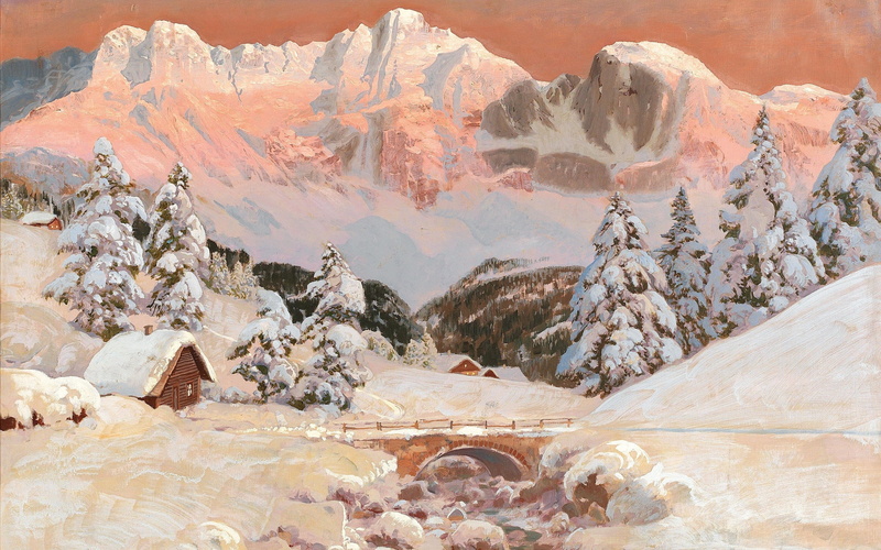 Austrian painter, Kaiser Mountains, oil on canvas, Alois Arnegger, 2K, The Kaiser mountains
