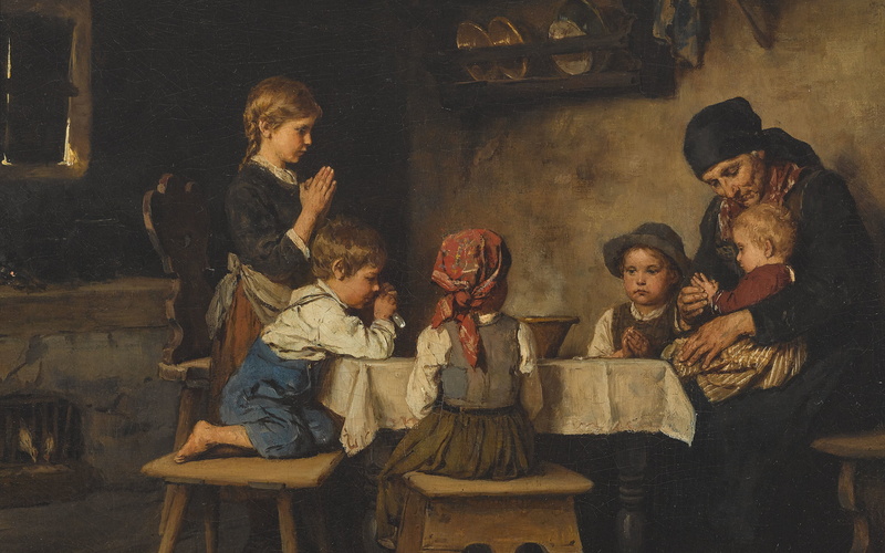 oil on canvas, 4K, Prayer, Austrian painter, The prayer, The Table Prayer, Franz Defregger, Franz von Defregger