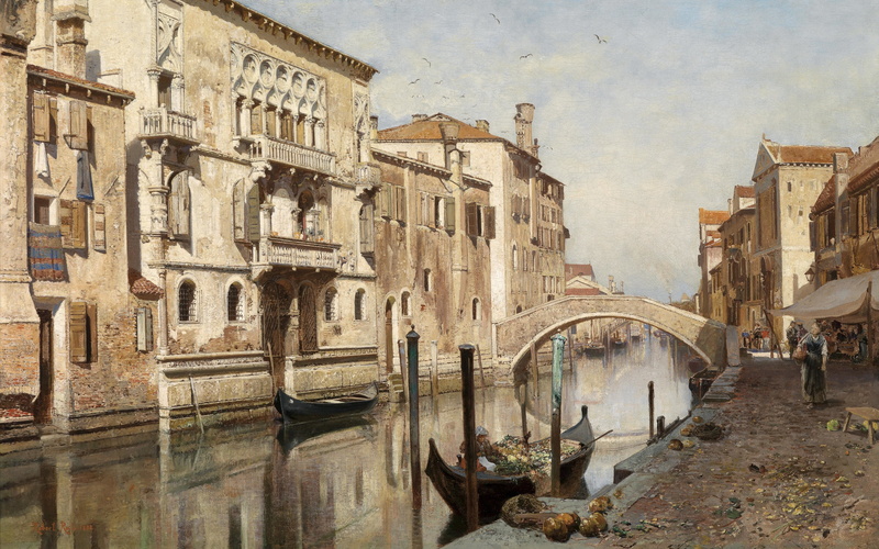 1882, 4K, Views of the Palazzo Del Cammello in Venice, oil on canvas, View of the Palazzo Del Cammello in Venice, Austrian painter, Robert Russ