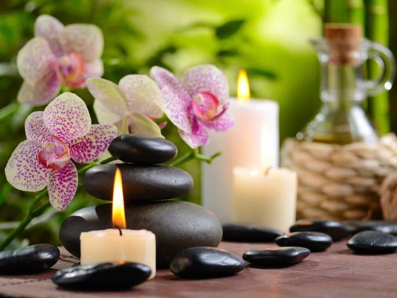 480P, Oil, spa treatment, Still life, Stones, purple, zen-like, flower, Candles, pink color, beauty in nature, no people, candle, close-up, aromatherapy