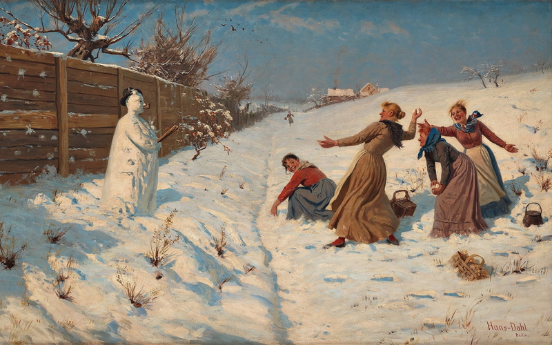 Norwegian painter, 2K, Throwing snowballs, Hans Dahl