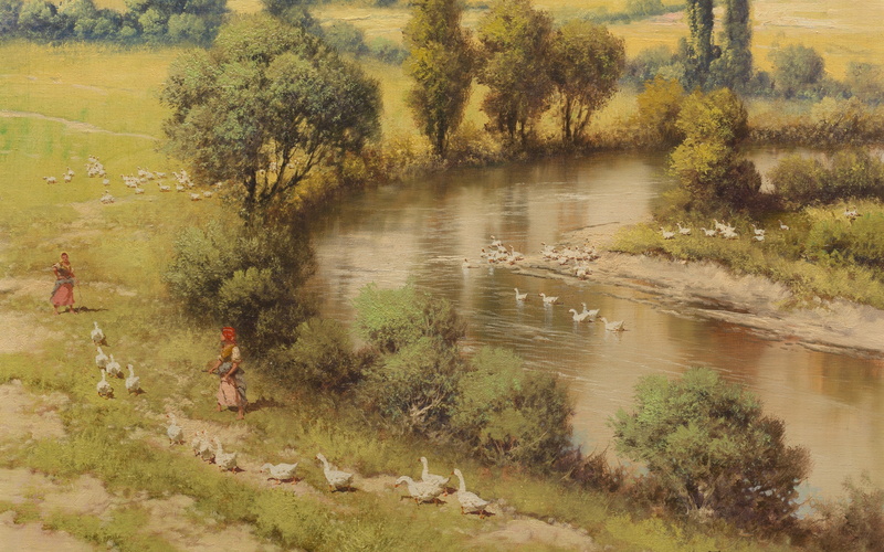 4K, Hungarian painter, Riverscape, Laszlo Neogrady, River landscape, Laszlo Nogradi