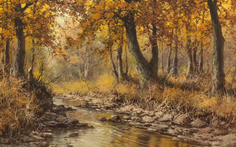 Autumn landscape with river, Laszlo Nogradi, vengerskii painter, Laszlo Neogrady, 5K, Hungarian painter