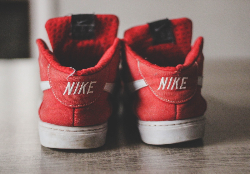 red, still life, trainers, nice, shoes, white, absence, art and craft, wood - material, personal accessory, close-up, three objects, worn, shoe, indoors