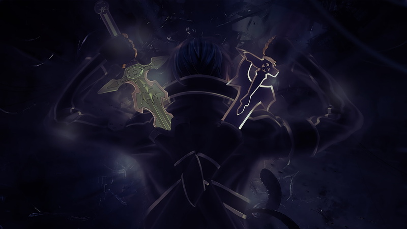 1080P, kazuto kirigaya, Anime, dual blades, kirito, sword art online, back view, coat