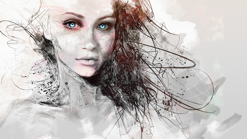 lip, beauty, drawing, long hair, face, eyes, eyebrow, artwork, graphics, 4K, human, eyelash, girl, head, mouth, blue eyes