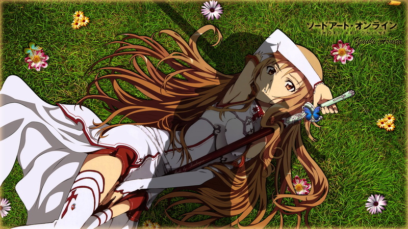 flower, sword, field, sao, vector, green color, pattern, craft, leaf, 1080P, floral pattern, illustration, azuna, tree, girl, online, flowers