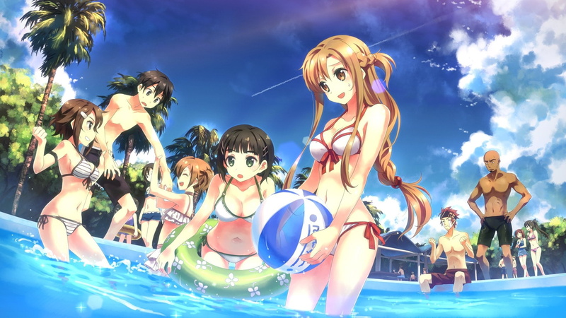 Sword Art Online II, Klein (Sword Art Online), Green Eyes, Sword Art Online, Silica (Sword Art Online), Black Hair, Ball, Suguha Kirigaya, Sky, Sinon (Sword Art Online)