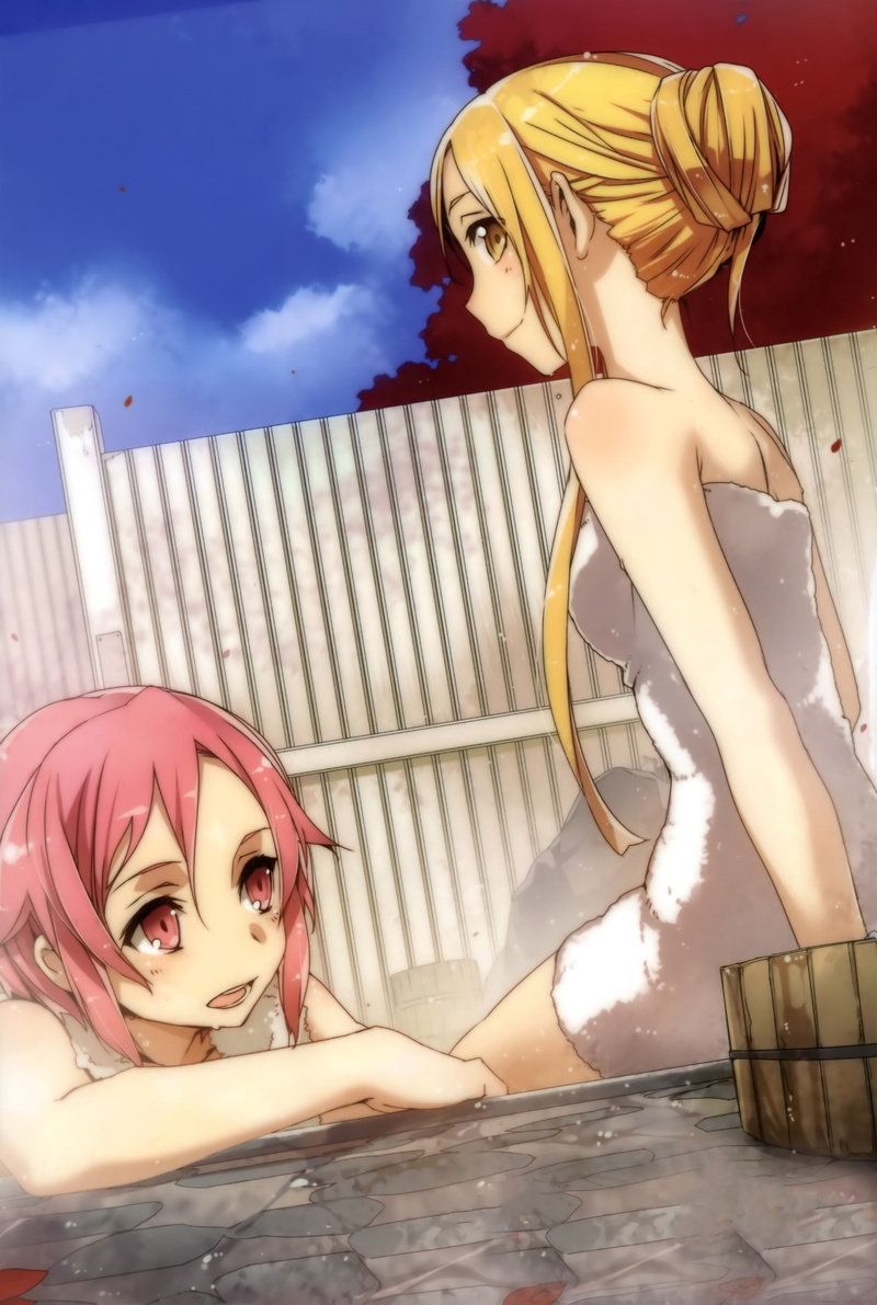 anime girls, Shinozaki Rika, Sword Art Online, Yuuki Asuna, bathing, 2K, anime