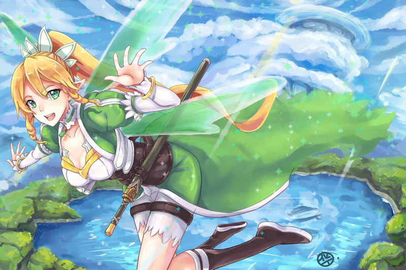 green eyes, toy, water, creativity, 1080P, open shirt, art and craft, elves, anime girls, anime, close-up, nature, multi colored, plant, representation