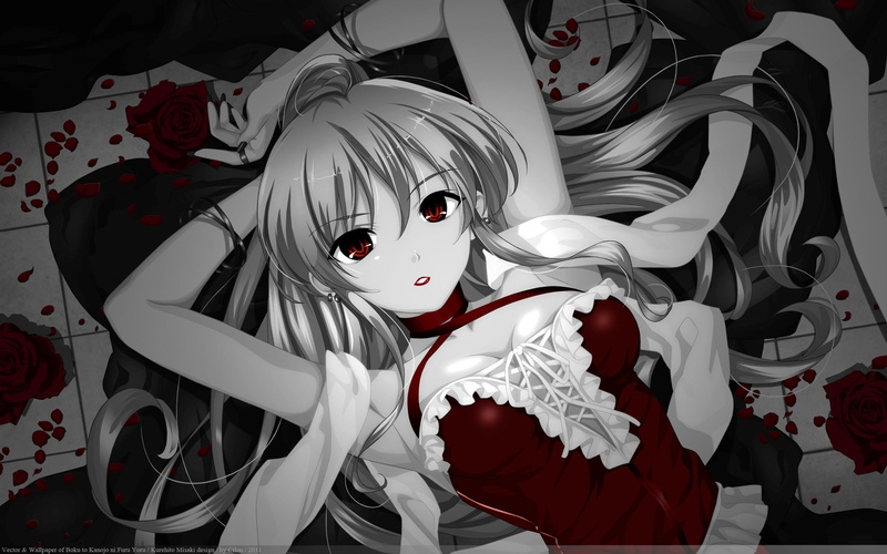 white color, anime, spooky, indoors, horror, red lipstick, selective coloring, high angle view, no people, corset, rose, mask - disguise, creativity, red